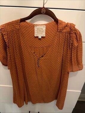 Johnny Was Rust Orange Dot Button-Front Blouse